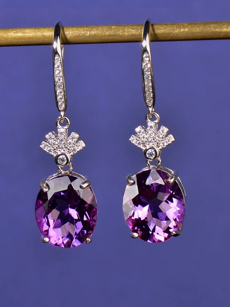 Серьги с фиолетовыми кристаллами натуральный аметист высококачественное