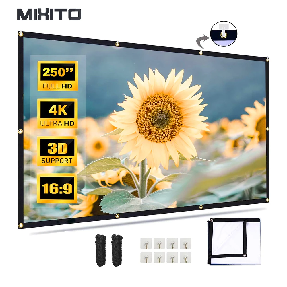 MIXITO 250-дюймовый портативный экран для проектора высокой плотности