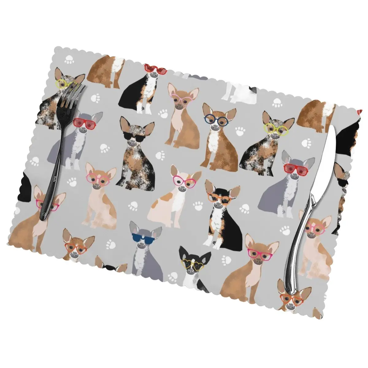 

Chihuahua Dog Non-Slip Insulation Place Mats for Kitchen Dining Table Washable Placemats Bowl Coaster Cup Mat Set of 6