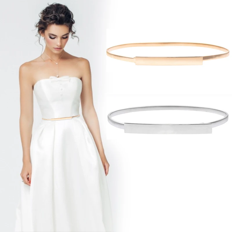 

Gold Silver Waist Belts For Women Dresses Elastic Stretch Female Belts Metal Plate Thin Ladies Dress Belts pasek damski