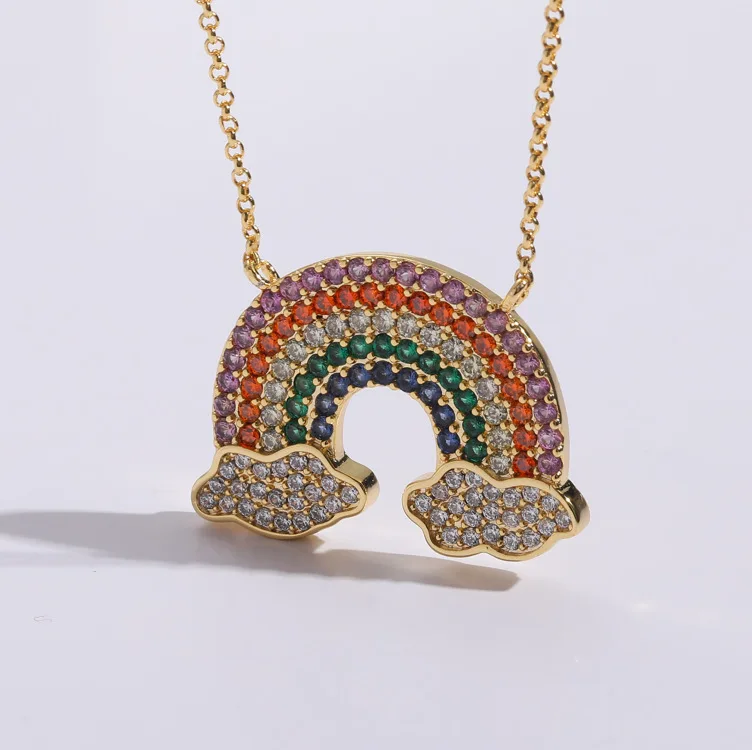

2022 New Fashion Women Elegant Zircon Inlaid Rainbow and Cloud Pendant Necklace Women Sexy Party Rainbow Zircon Cloud Necklace