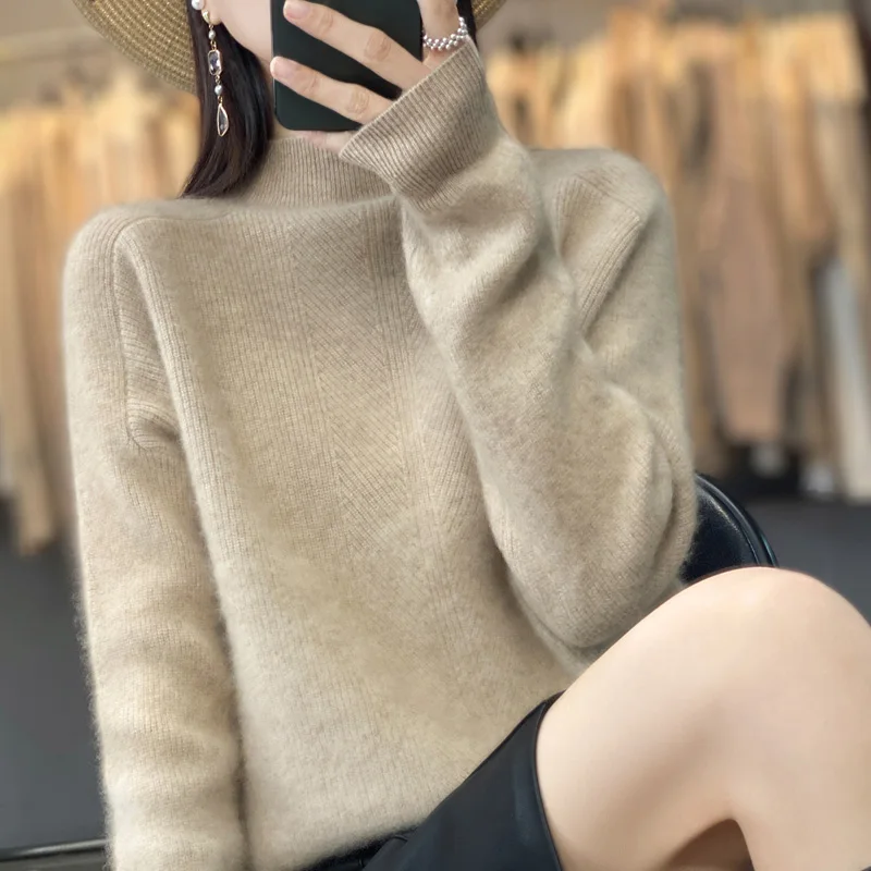 

Осенне-зимний новый кашемировый свитер, Женский пуловер с полувысоким воротником, вязаный Повседневный свитер из 100% чистой шерсти, Женский Топ