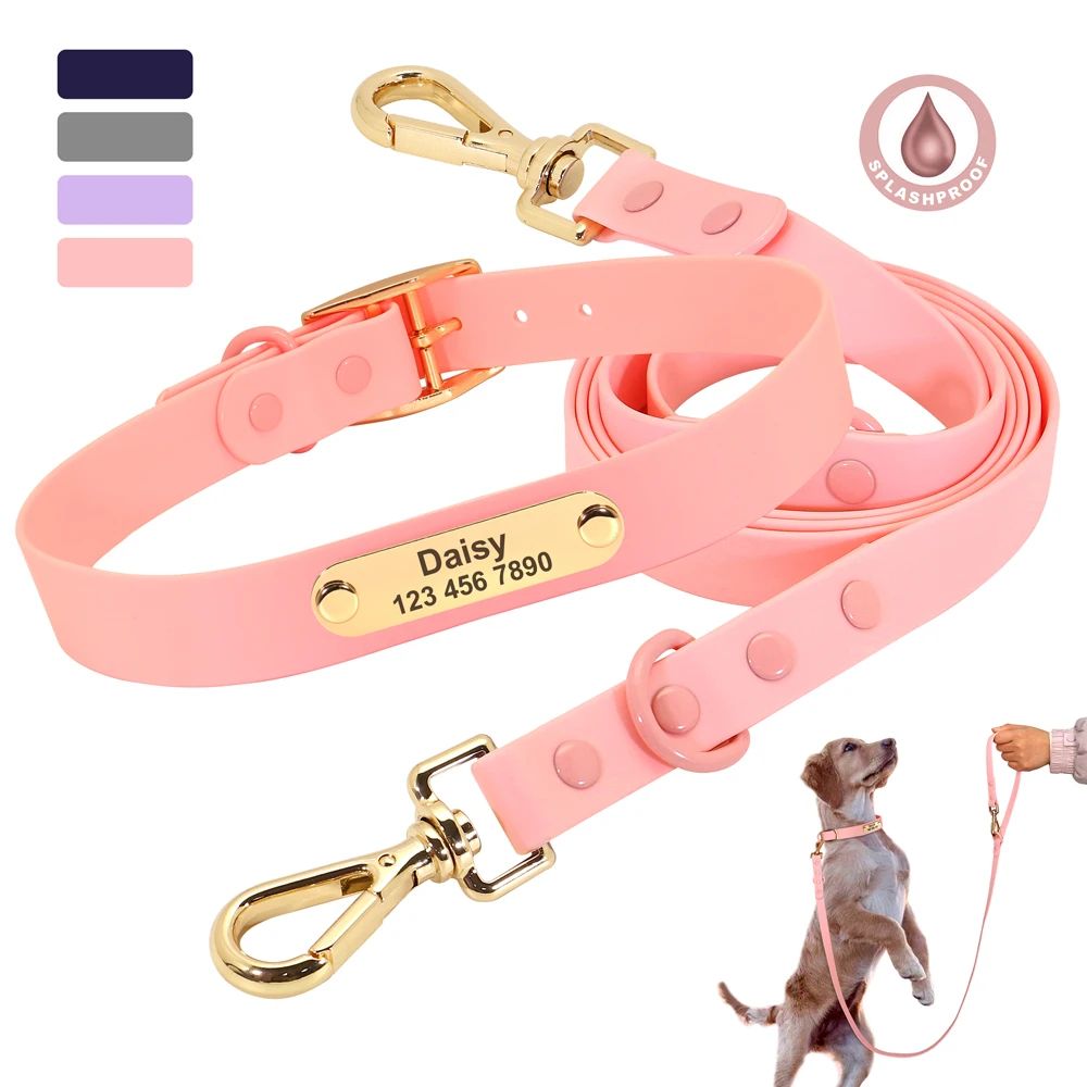 

Personalized TPU Dog Collar And Leash Set Waterproof Pet Collars Walking Leashes Adjustable Pets Necklace For Medium Large Dogs