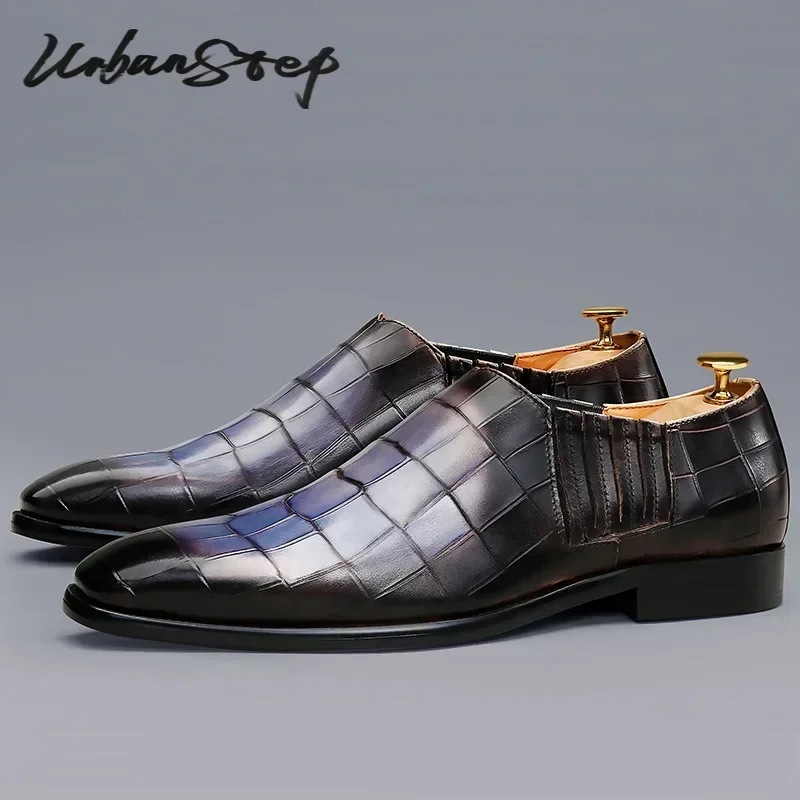 Туфли мужские без шнуровки Крокодиловая Кожа роскошные повседневные Мокасины