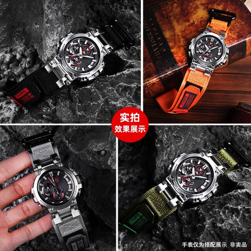 Фото Модные прочные холщовые ремешки для часов для Casio G-SHOCK MTG-B1000 G1000 MTGB1000, спортивный ремешок, холст + модифицированный металлический интерфейс №3