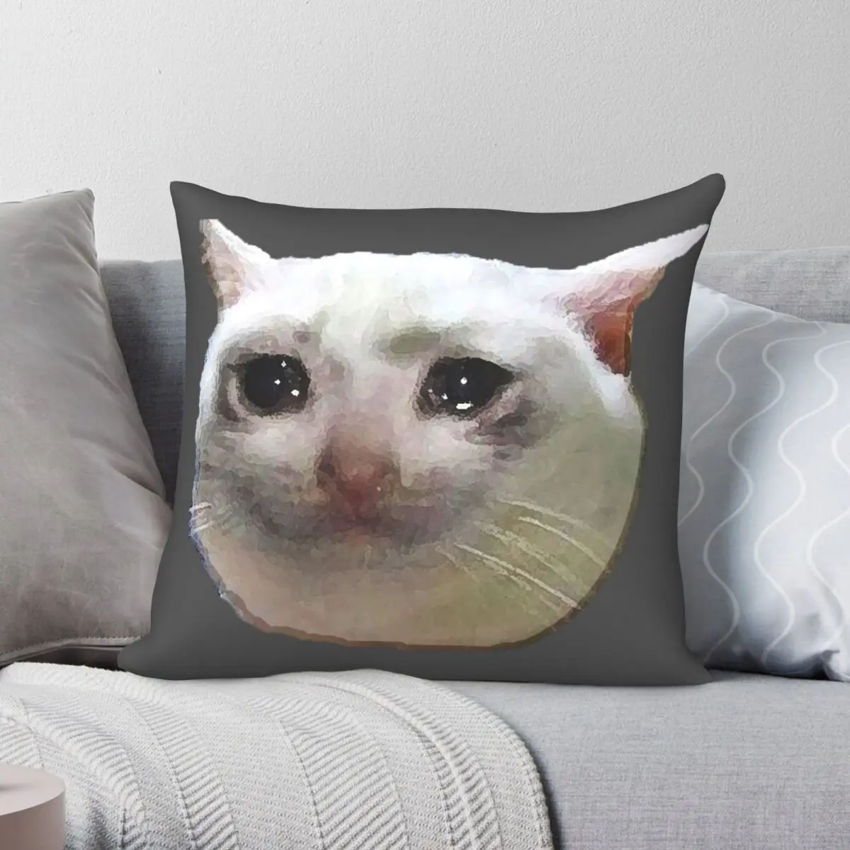 

Crying White Cat Pillowcase Polyester Linen Velvet Printed Zip Decor Throw Pillow Case Home Cushion Cover