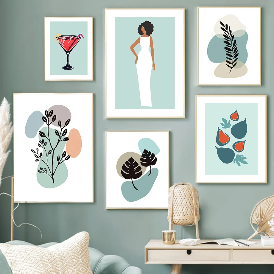 

Abstract Fashion Girl Red Wine Fig Leaves Wall Art Canvas Painting Nordic Posters And Prints Wall Pictures For Living Room Decor