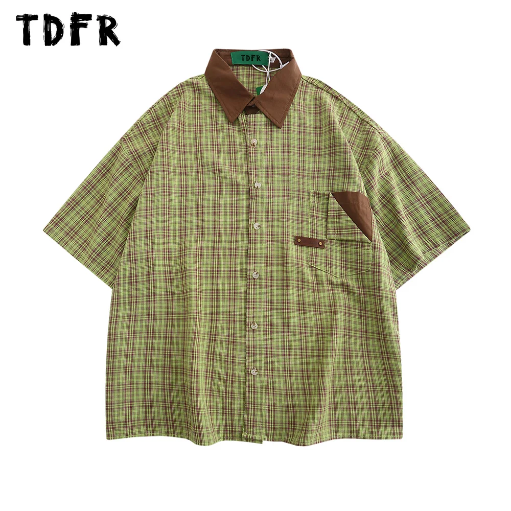 

Pocket Plaid Short Sleeve Shirts Mens Summer Streetwear Single Breasted Loose Lapel Half-Sleeve Casual Shirts Men