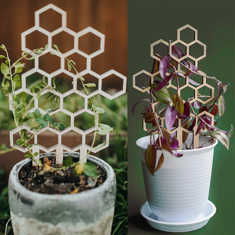 

Wood Plant Holder Potted Climbing Frame Plant Support Crescent Honeycomb Plant Holder Wood Potted Plants