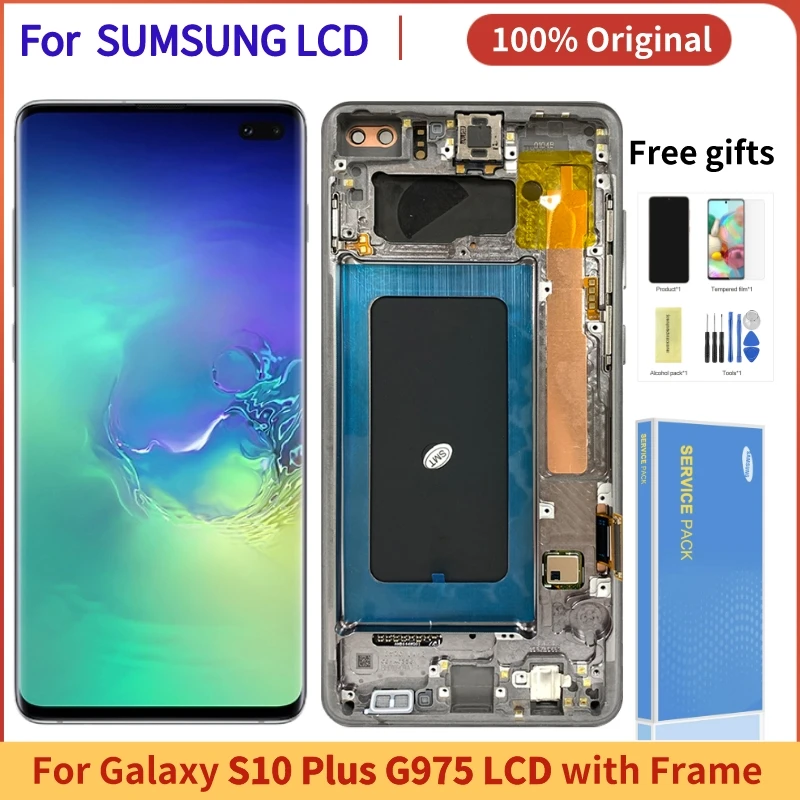 ORIGINAL AMOLED For Samsung Galaxy S10 Plus LCD Display with Frame For S10+ SM-G975 Touch Screen Digitizer Assembly Repair Parts