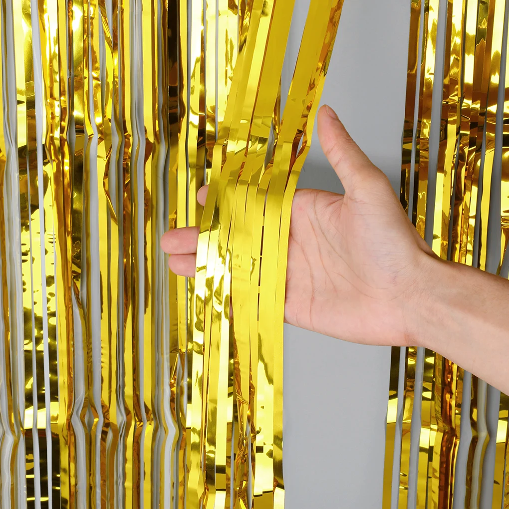 

2pcs Foil Curtains Decoration Tinsel Backdrops Hanging Foil Fringe Tassels For Party Wedding
