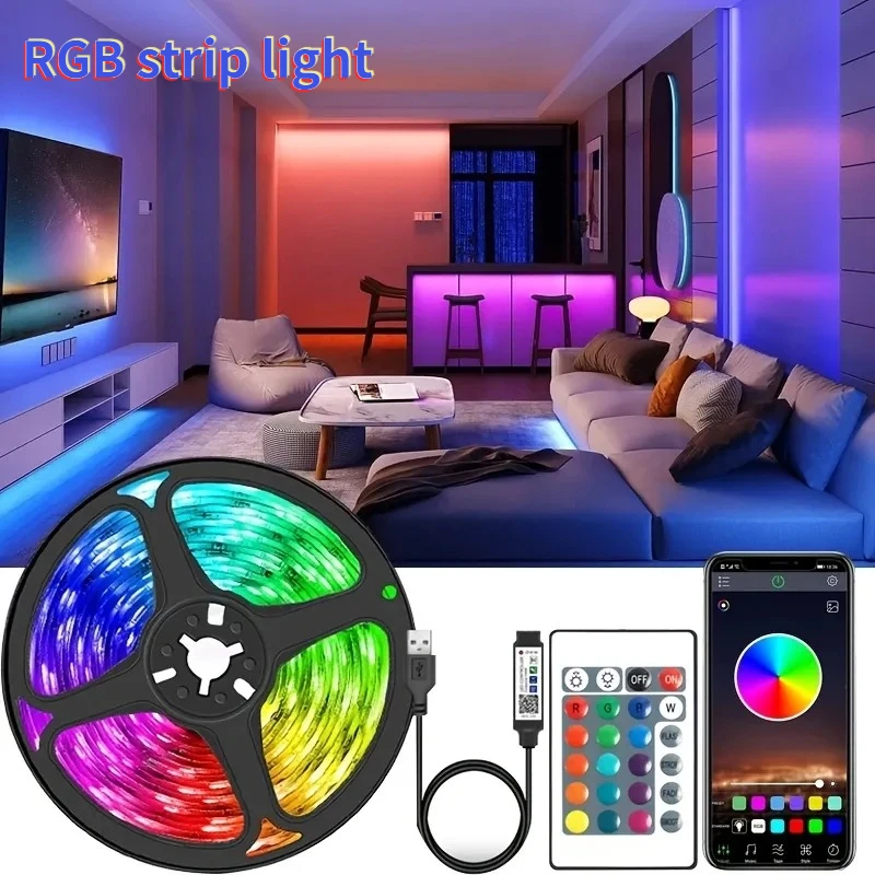 

SMD5050 LED Strip Lights Bluetooth Neon Lamp Color Change DC5V 10m Luces LED TV Desktop Screen Backlight Room Decors Aesthetic