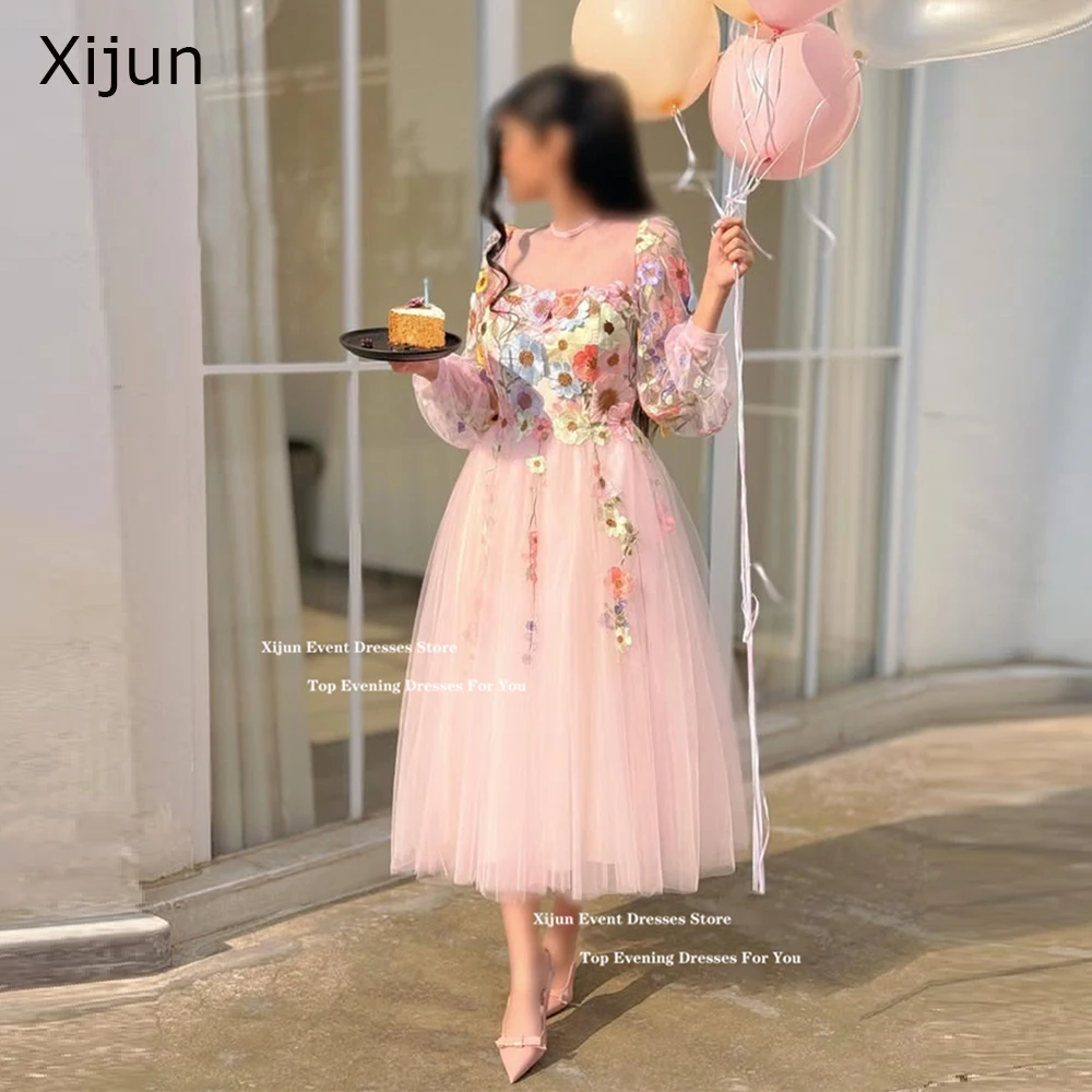 Xijun Fairy Blush Розовый Тюль Длинные платья для выпускного вечера Цветы Вышивка