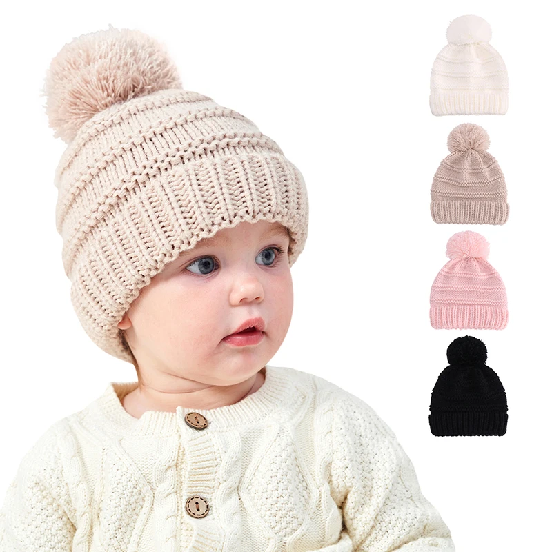 

Autumn Winter Knitted Baby Hat Cute Pompom Jacquard Knit Warm Boy and Girl Outdoor Ski Beanie Children Elastic Soft Kids Bonnet