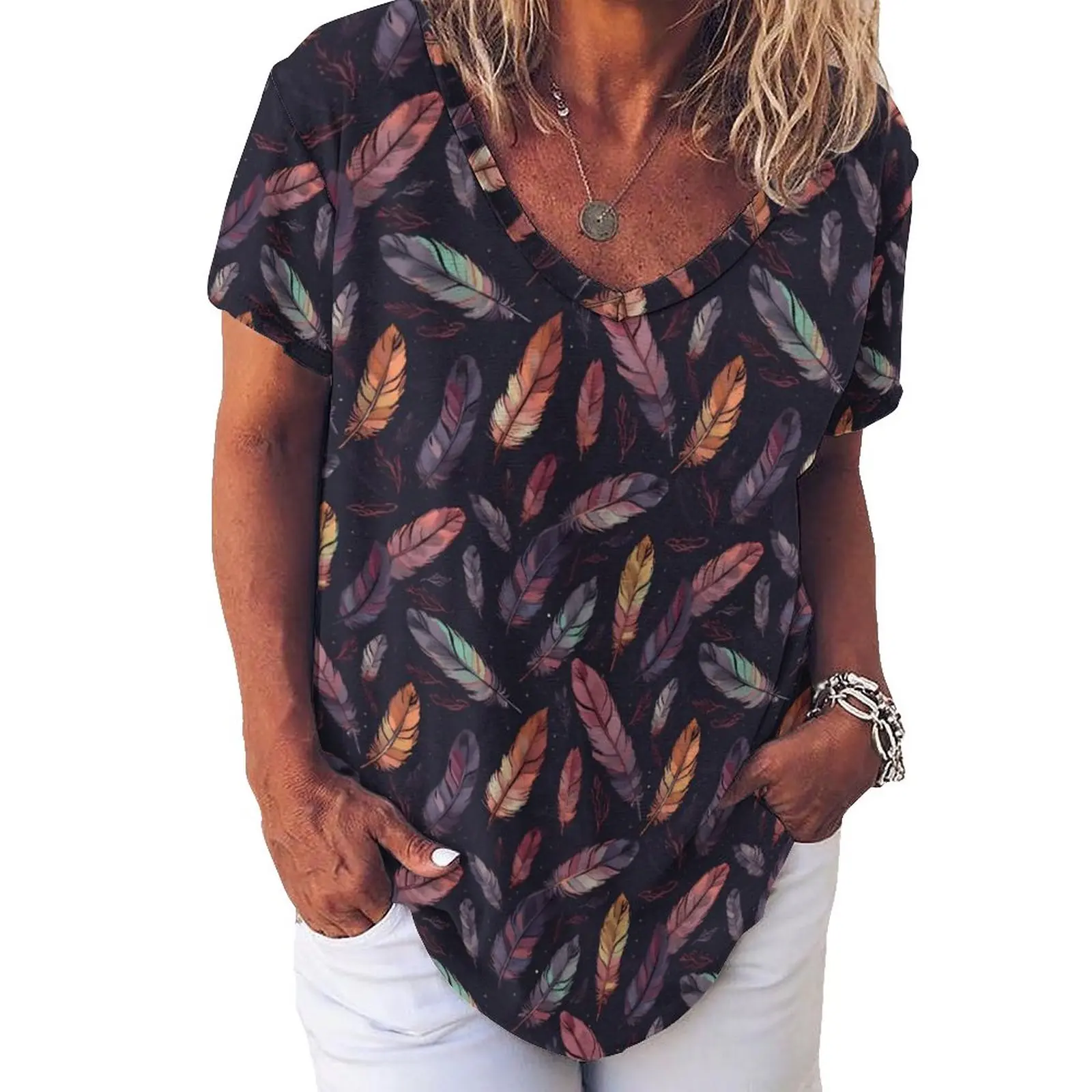 

Футболка женская оверсайз с V-образным вырезом и коротким рукавом