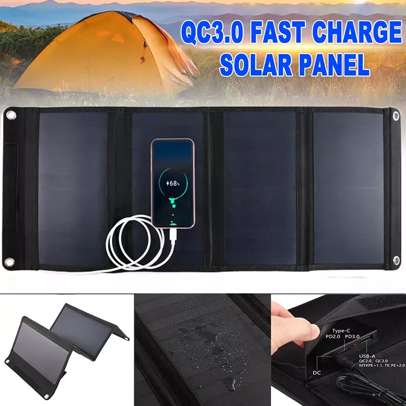 

100W QC3.0 Fast Charge Solar Panels Portable Foldable Waterproof USB Type-C Solar Panel Charger Power Bank for Phone Battery