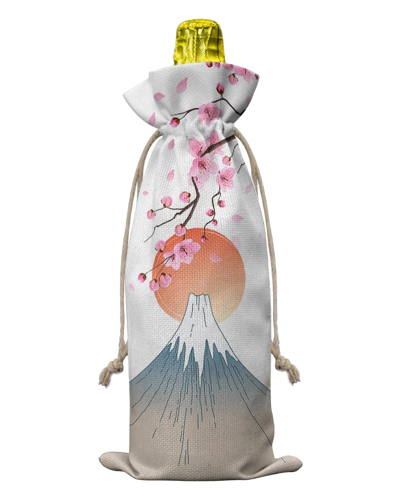 

Japanese Mount Fuji Sun Sakura Wine Bottle Covers with Drawstring Wine Bag Holder Carrier Packaging Bag Wedding Party Decor Gift