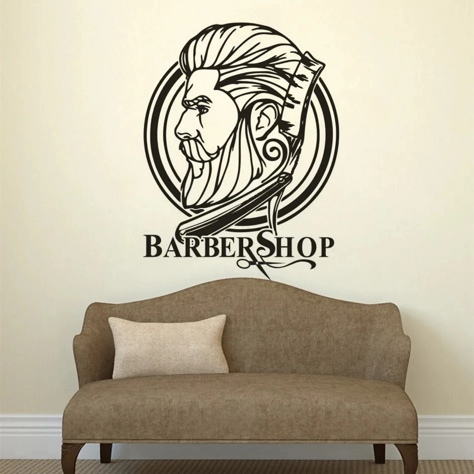 Мужская вырезка волос на стену Sitcker Barbershop логотип наклейки для студия