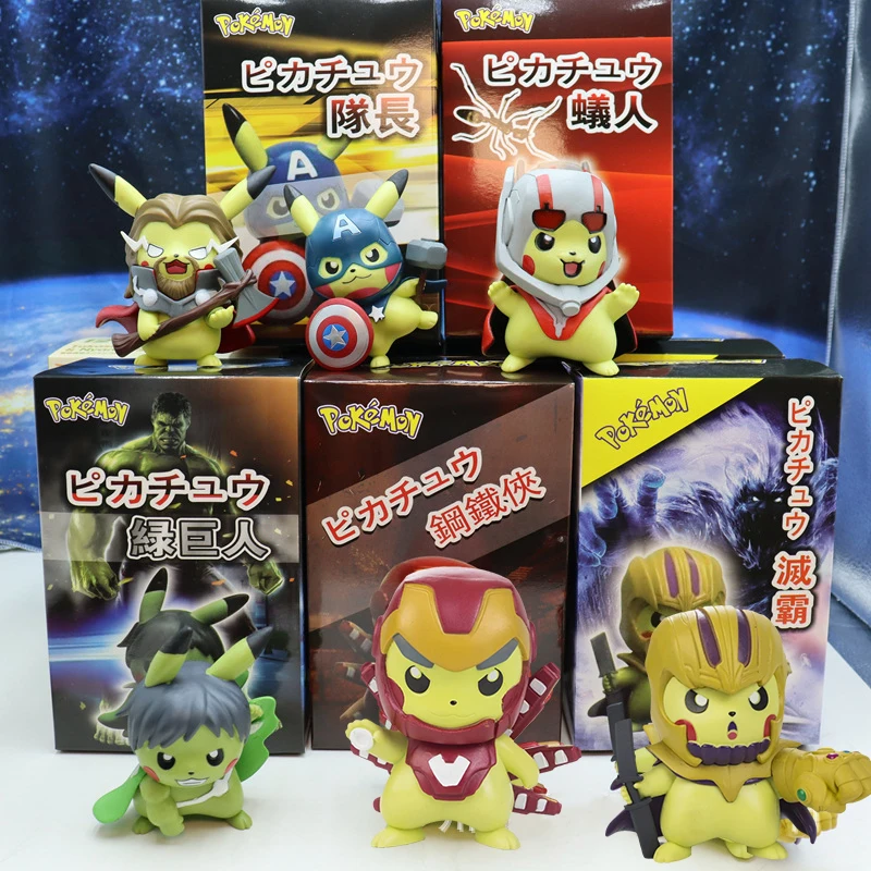 

Pokemon 10cm Pikachu COS Marvel Avengers 4 Captain America Iron Man Hulk Thanos Ant Man Thor Anime Figures Model Character Toys