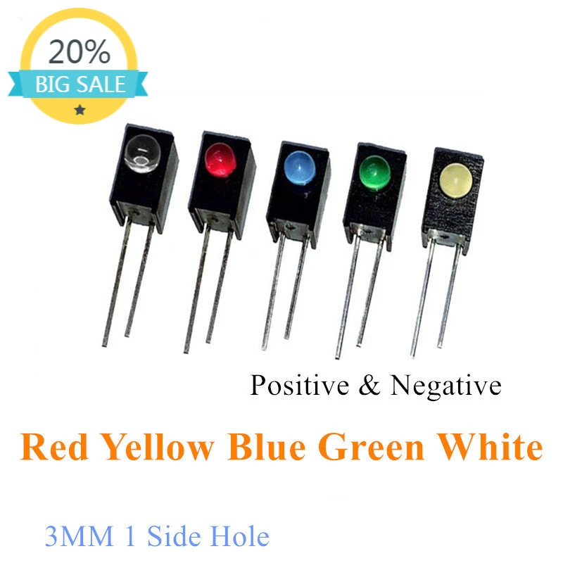 

20pcs 3MM Single hole Side led holder with led 1 hole 90 Degree Red Yellow Blue Green White LED Black Plastic Holder