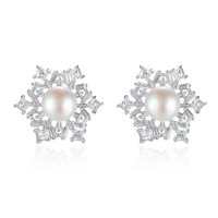 meibapj natural freshwater pearl fashion snowflake stud earrings real 925 sterling silver fine charm jewelry for women