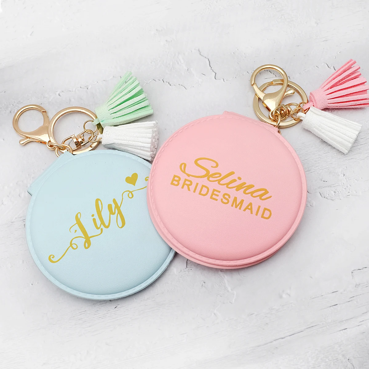 

Personalized Makeup Compact Mirror Leather Pocket Mirror Cosmetic Mirror Portable Make Up Mirror With Tassel Bridesmaid Gift