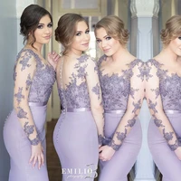 fatapaese light purple long sleeve illusion lace bridesmaid dresses button back mermaid dress wedding party vestidos de fiesta