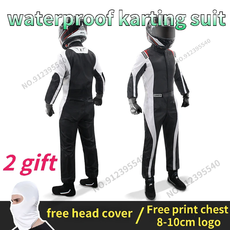 Kart suit off-road vehicle one-piece suit ATV waterproof black white one-piece racing suit men women can print LOGO kart racing