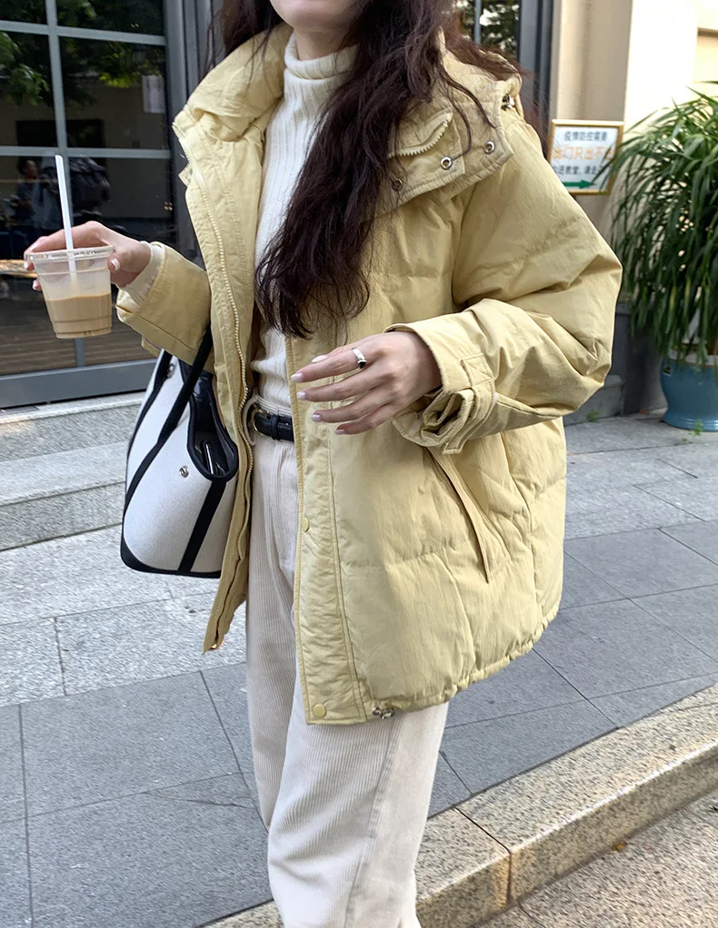 Solid Color Casual Hooded Down Jacket Women's 2022 Winter New Loose Small White Duck Down Jacket Thick Coat Regular With Zipper