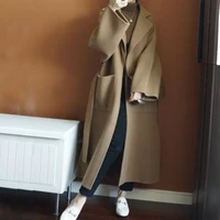2022 100 wool coat female office lady side cut turn down collar outwear long black camel womens jacket overcoat with belt