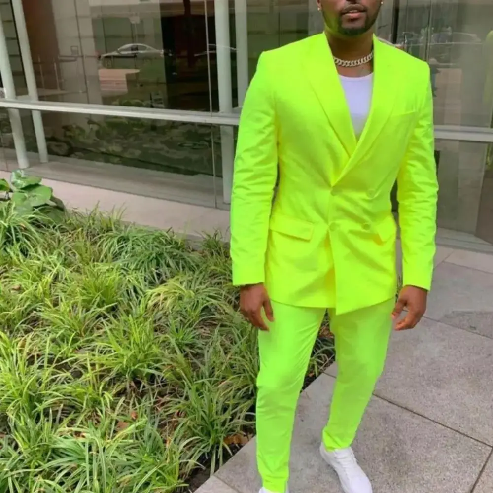 Флуоресцентные зеленые мужские костюмы смокинг одежда для жениха свадебный