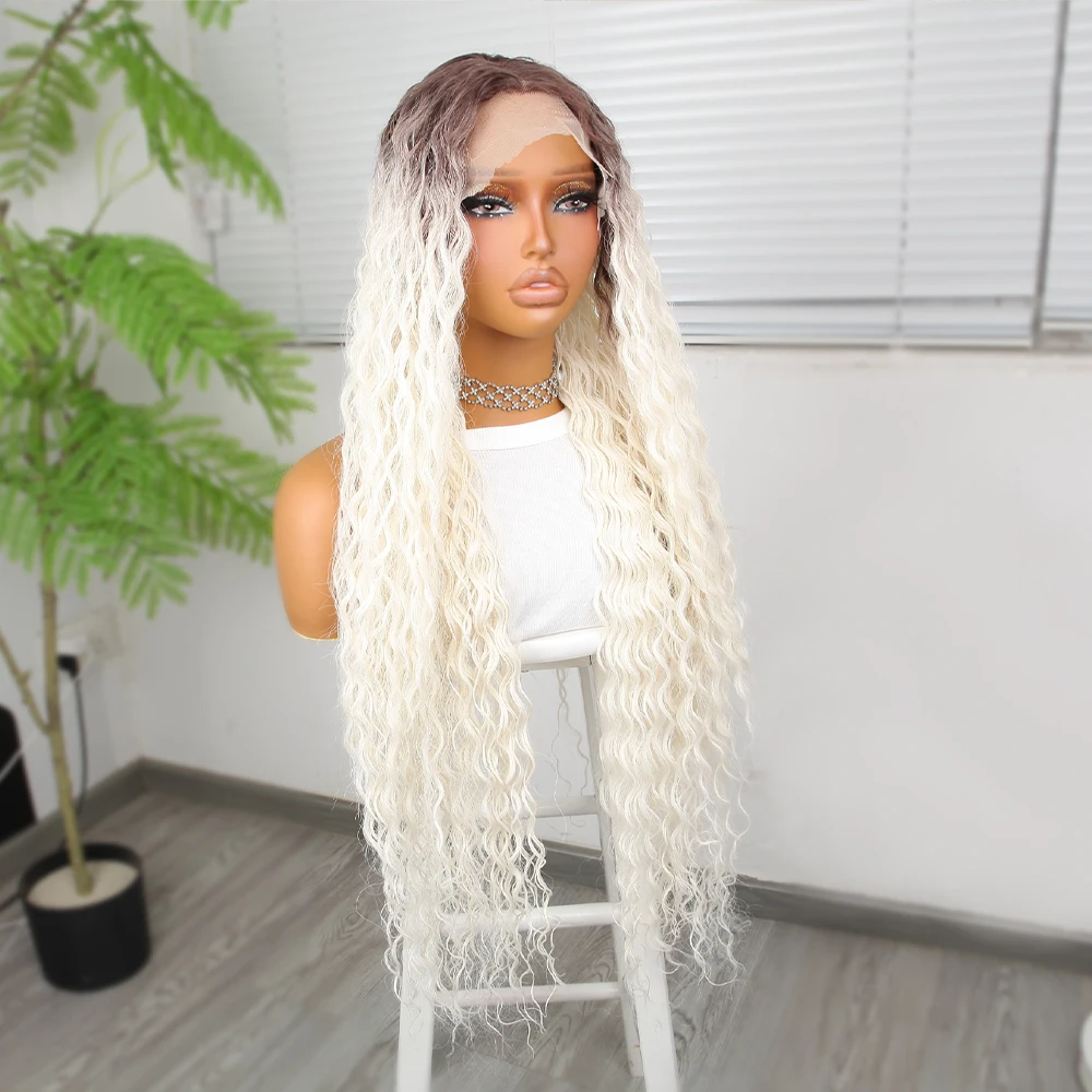 32-дюймовый длинный вьющийся парик белого цвета ежедневный для чернокожих женщин