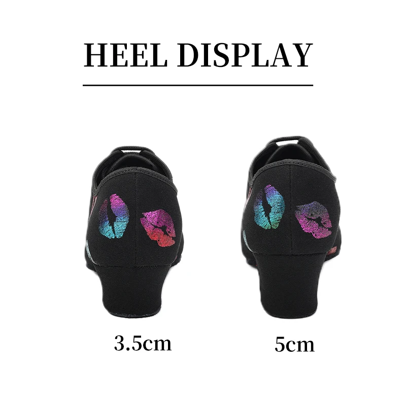 Ballroom Dancing Shoes for Women Colorful Lips Pattern Soft Suede Sole Women's Latin Dance Shoes 5CM 3.5CM Split Heel