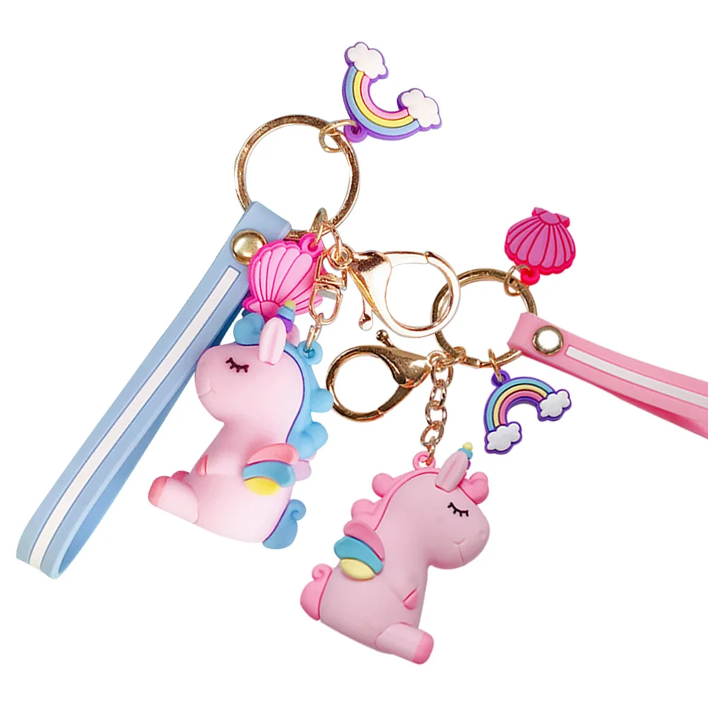 

2PCS Cartoon Keychain Adorable Hanging Bag Pendant Unicorn Key Ring PVC Handbag Charm (Blue/Pink) For keys