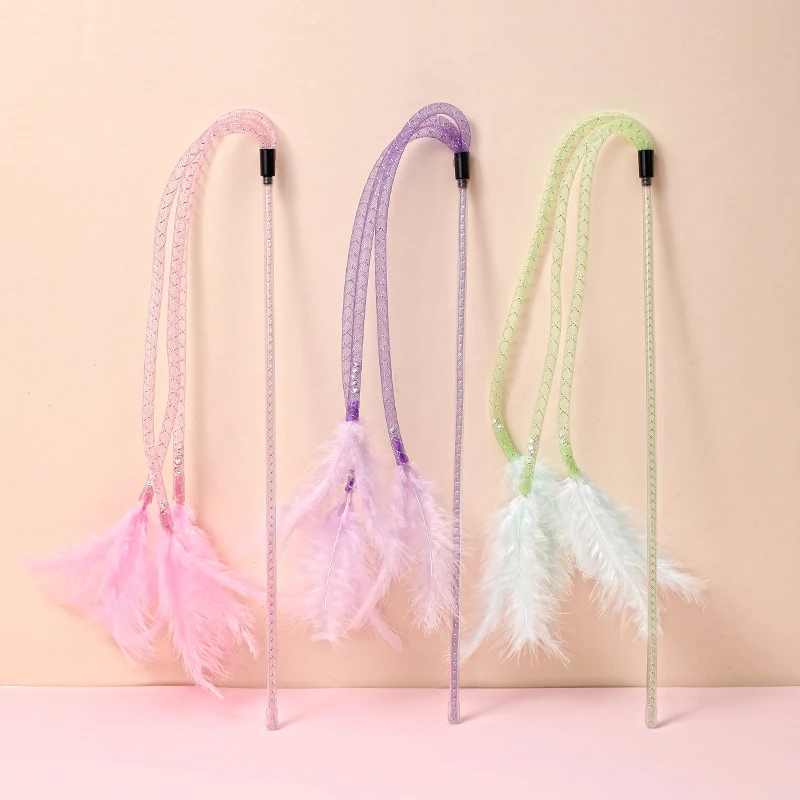 

Cute Pet Cat Toys Funny Cat Stick Feather Ribbon Bite-resistant Funny Cat Stick With Bells Cat Toy