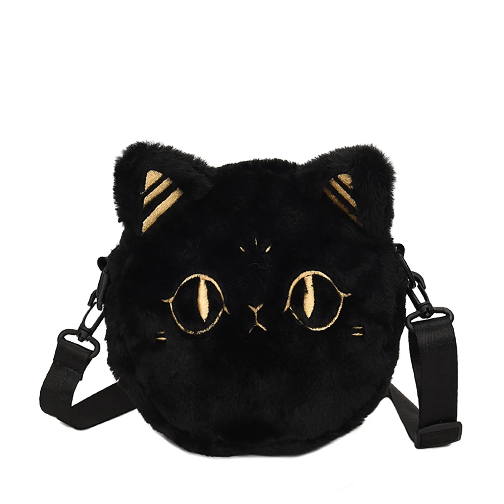 

Women Plush Fur 3D Black Cat Messenger Bag Winter Warm Small Plush Fluffy Cute Crossbody Bag Girls Shopping Wallet Tote Bag