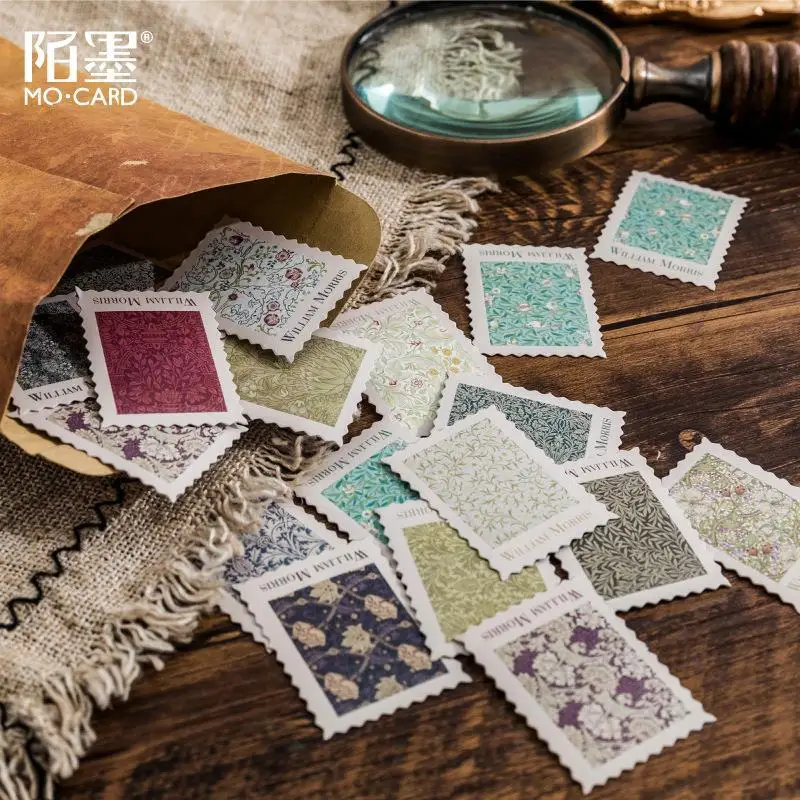 

Retro boxed stickers Morris impression series retro literary hand account DIY material decorative stickers 46 pieces