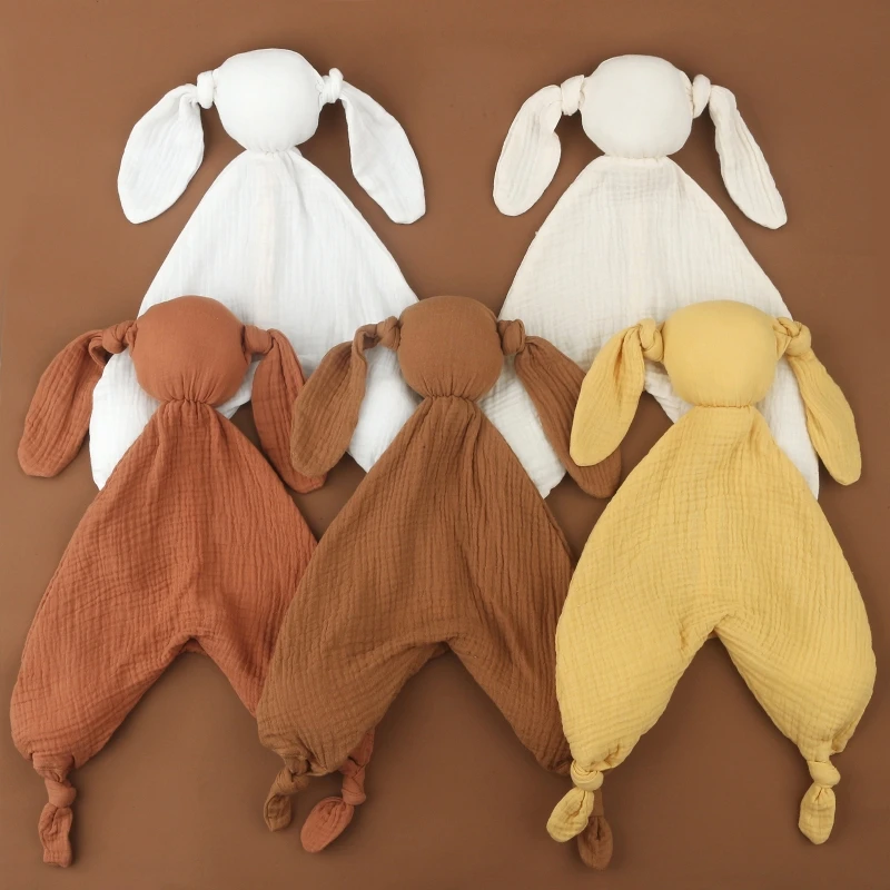 

Soft Cotton Muslin Soother Appease Towel Baby Bib Cute Animal Sleeping Cuddling Towel Baby Rabbit Doll Infant Comforter Toy