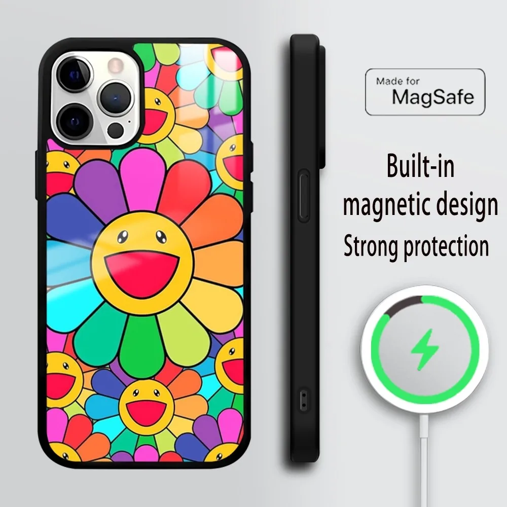 Art T-Takashi Murakami Phone Case For iPhone 16 15 14 13 12 11 Pro Max Plus Mini Mirror Wireless magnetic case