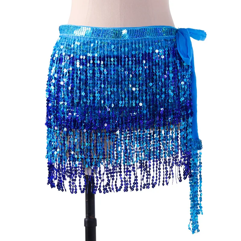 

Женская мини-юбка для танца живота, золотистая 4-слойная мини-юбка с бахромой и пайетками, 24 цвета
