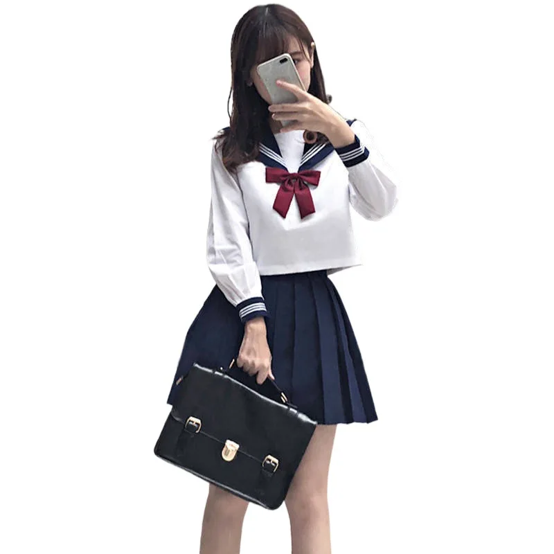 

Школьная униформа в японском стиле для девочек-подростков, женский сексуальный темно-синий костюм JK, Матросская блузка, плиссированная юбка