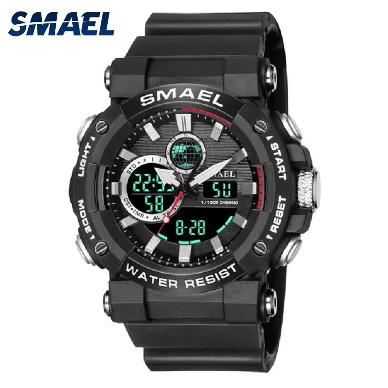 SMAEL светодиодные цифровые часы с двойным временем для мужчин водонепроницаемые
