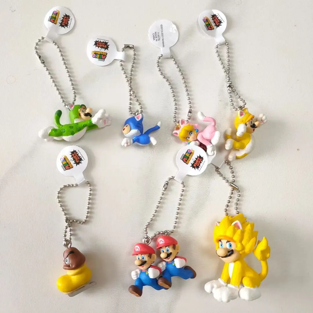 7pcs/set Nintendo Switch Game Super Mario 3D World figure modes toys key rings/chains bags cars pendent