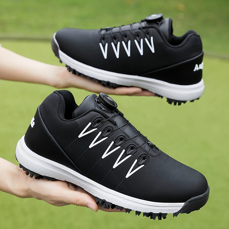 

2023 Hot Sale Golf Sneakers for Couples Quick Lacing Athletic Shoes Men Leather Spikes Golf Shoe Women Anti-Slip Golf Training