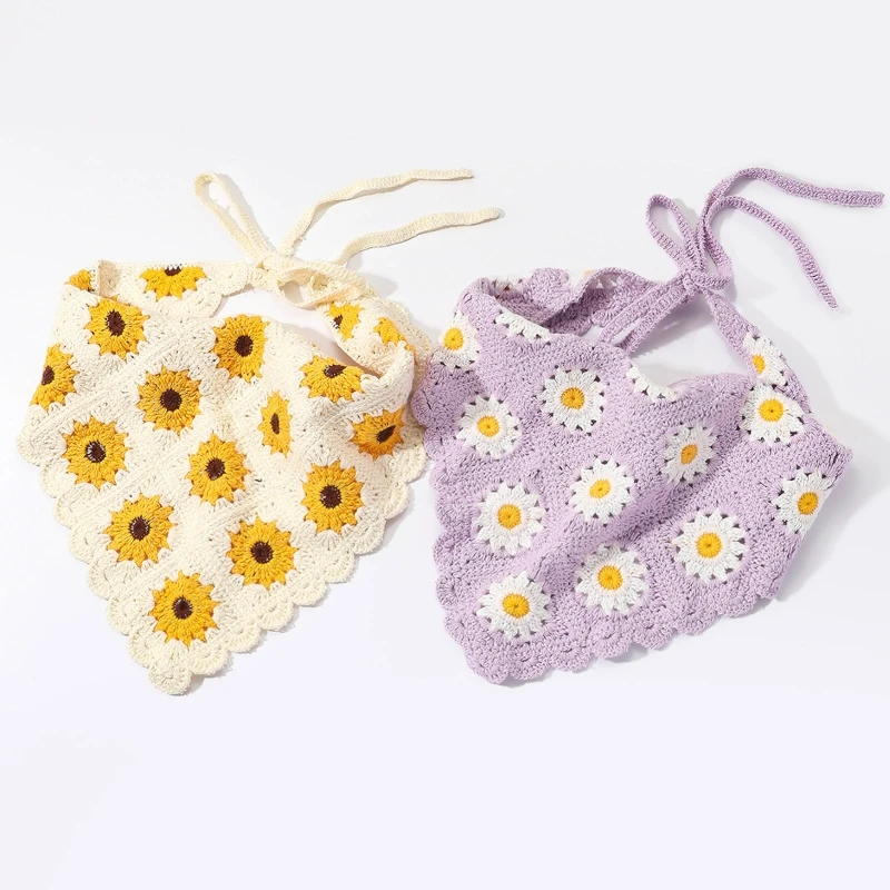 

Women Colorful Crochet Bandana Knit Head Kerchief Cute Pattern Turban Tie Back Triangle Head Wrap Lovely Hair Kerchief