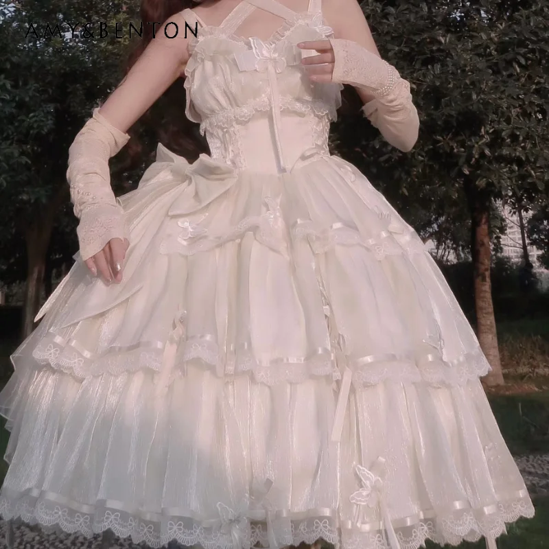 Lolita Dresses Flower Wedding Sweet Gorgeous French Slight Strech Strap Birthday Dress Maxi Y2k Dresses For Women's Clothing