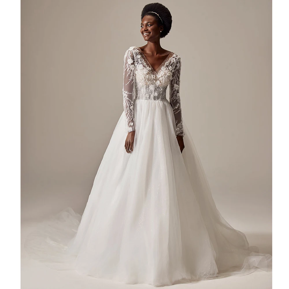 

Женское длинное свадебное платье RANMO, ТРАПЕЦИЕВИДНОЕ ПЛАТЬЕ С V-образным вырезом, открытой спиной и молнией, со шлейфом, 2022