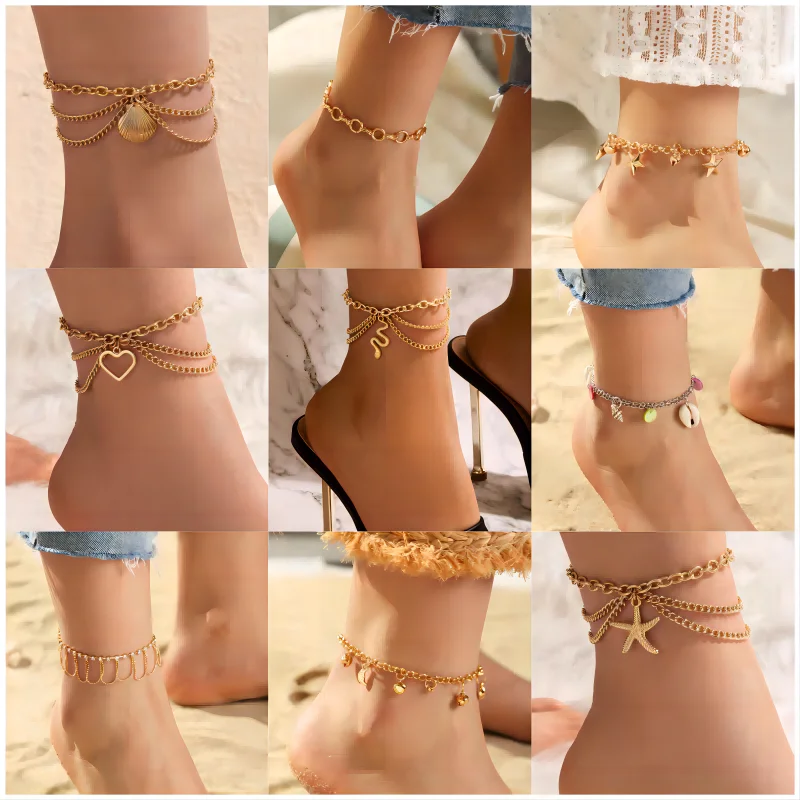 

Anklet For Women Fashion Personality Beach Wind Shell Starfish Snake Golden Alloy Anklet Girls Holiday Party Tend New Gift