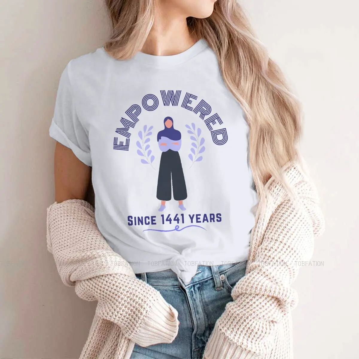 

Empowered Since 1441 Years Hijabi Girl Classic Women's TShirt Islamic Alhamdulillah Girls Basic Tops O-neck Female T Shirt Gift