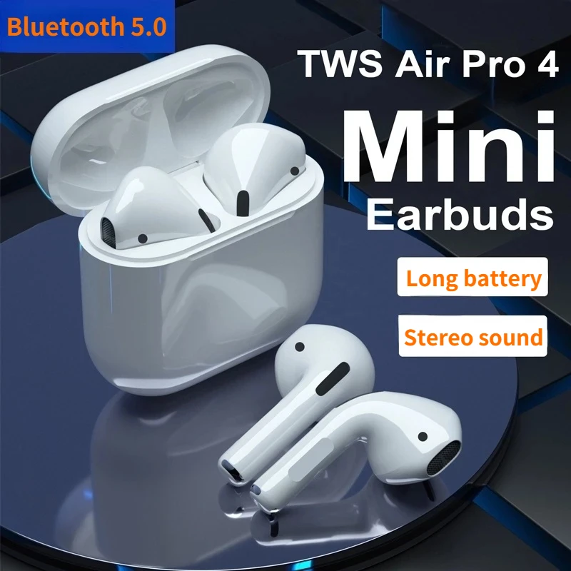 

Mini Pro 4 TWS Wireless Headphones 9D Stereo Bluetooth Earphones Waterproof Sport Headset 350 MAh Charging Box Earbuds with Mic